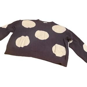 Mango cropped blue sweater with large white polka dot, sz XS